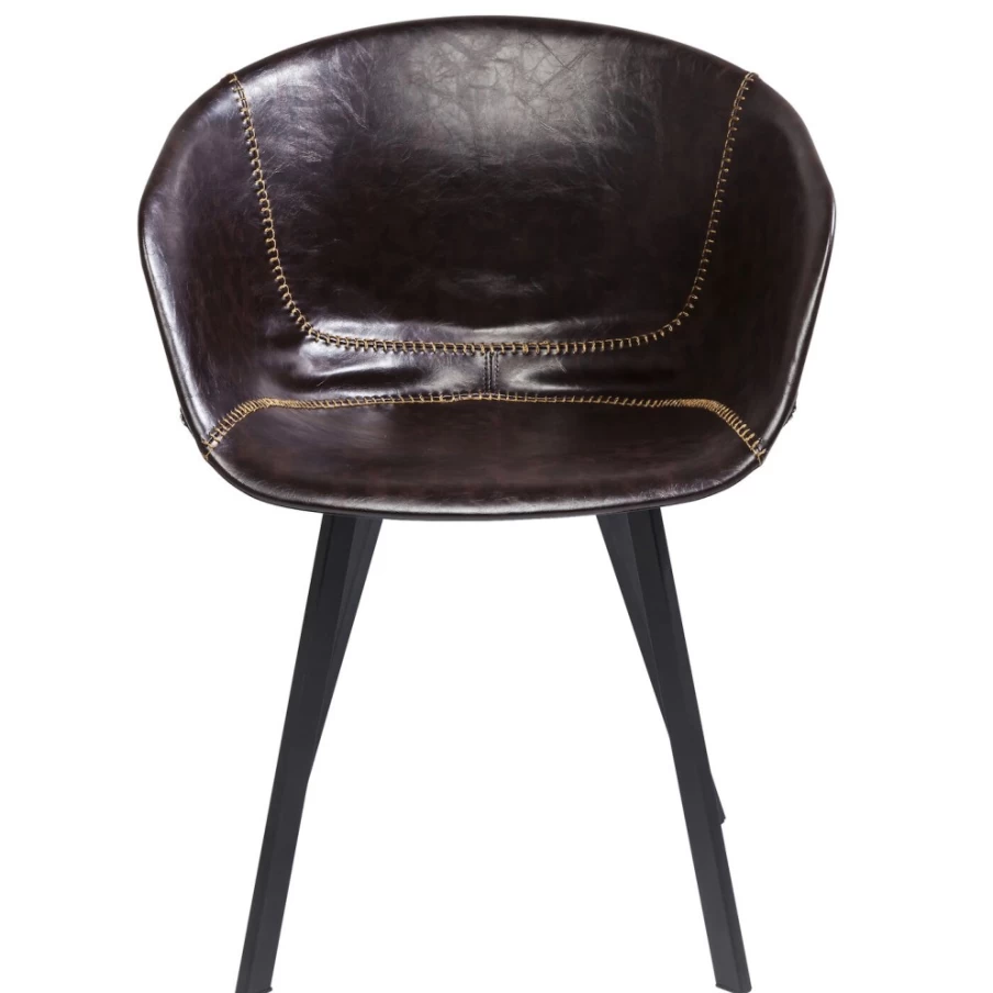 "KARE Design Modern Lounge Chair With Armrests - Brown Leather Comfortable Living Room Seating"