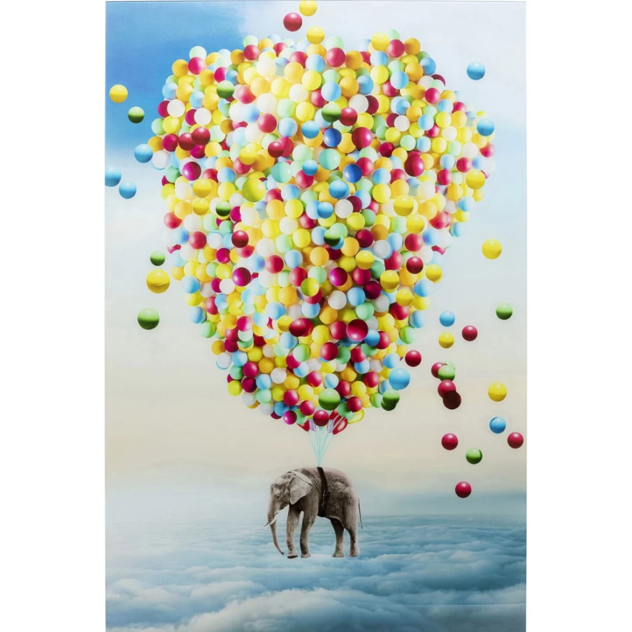 KARE Design Glass Picture Balloon Elephant Wall Art - 100x150cm Decorative Sculpture