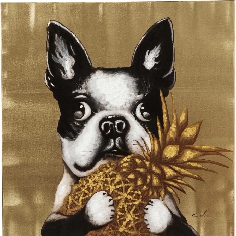 "KARE Design Modern Dog Art Print with Pineapple - 80x80cm Wall Decor Picture"
