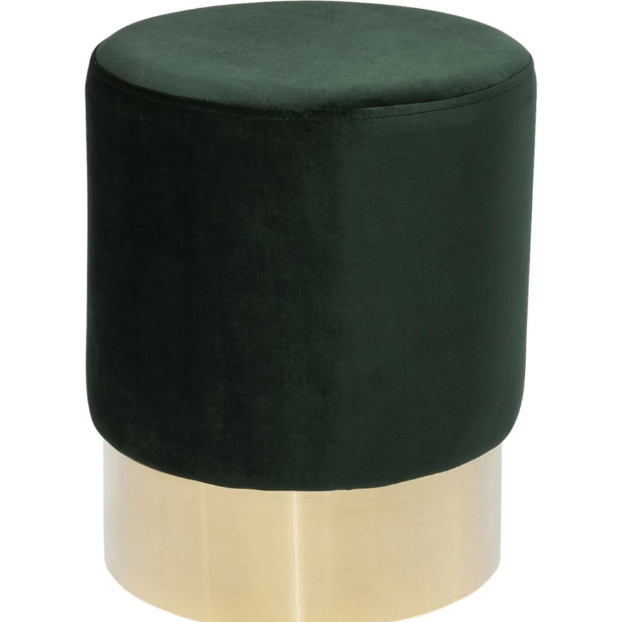 KARE Design Modern Cherry Wood Stool with Dark Green Upholstery and Brass Legs - 35cm Height
