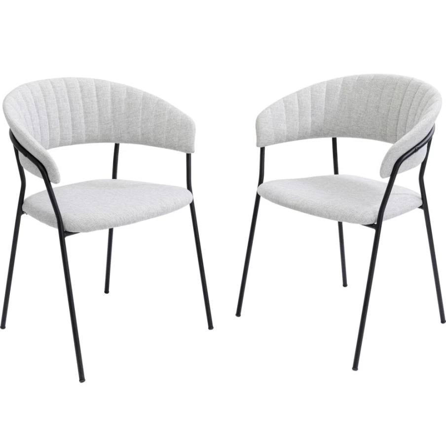 KARE Design Modern Armchair Set of 2 - Belle Light Grey Upholstered Lounge Chairs with Armrests