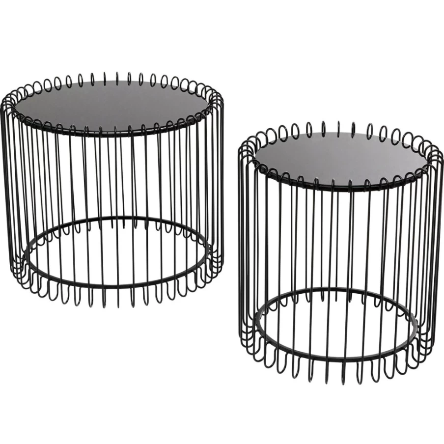 KARE Design Modern Coffee Table with Wire Base - Set of 2 Industrial Side Tables