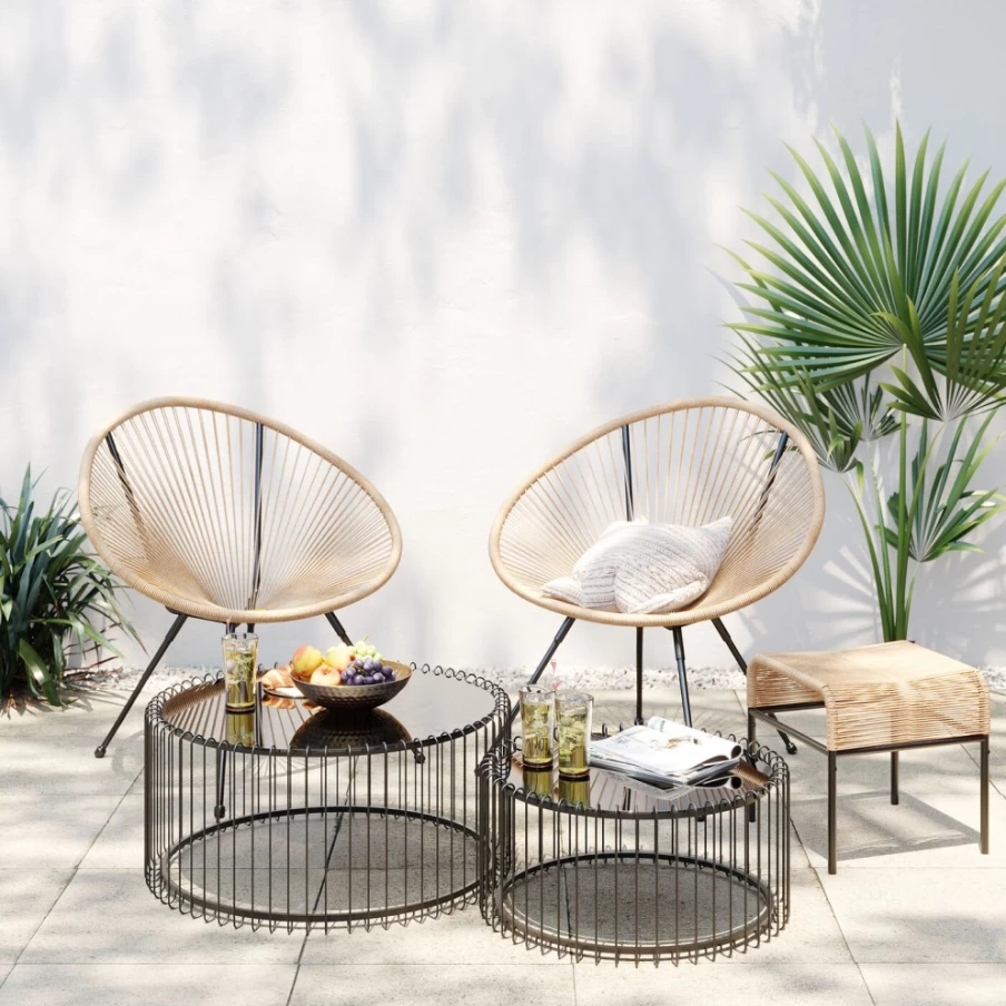 KARE Design Modern Coffee Table with Wire Base - Set of 2 Industrial Side Tables