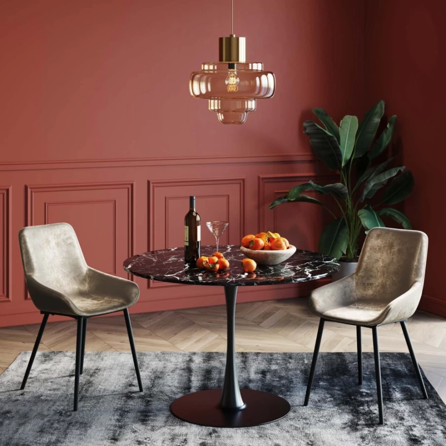 KARE Design Veneto Black Marble Dining Table 110cm Modern Round Kitchen Table