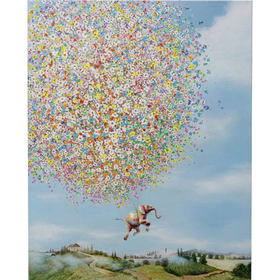 "KARE Design Flying Elephant Canvas Art Print - 120x160cm Surreal Daytime Wall Decor"