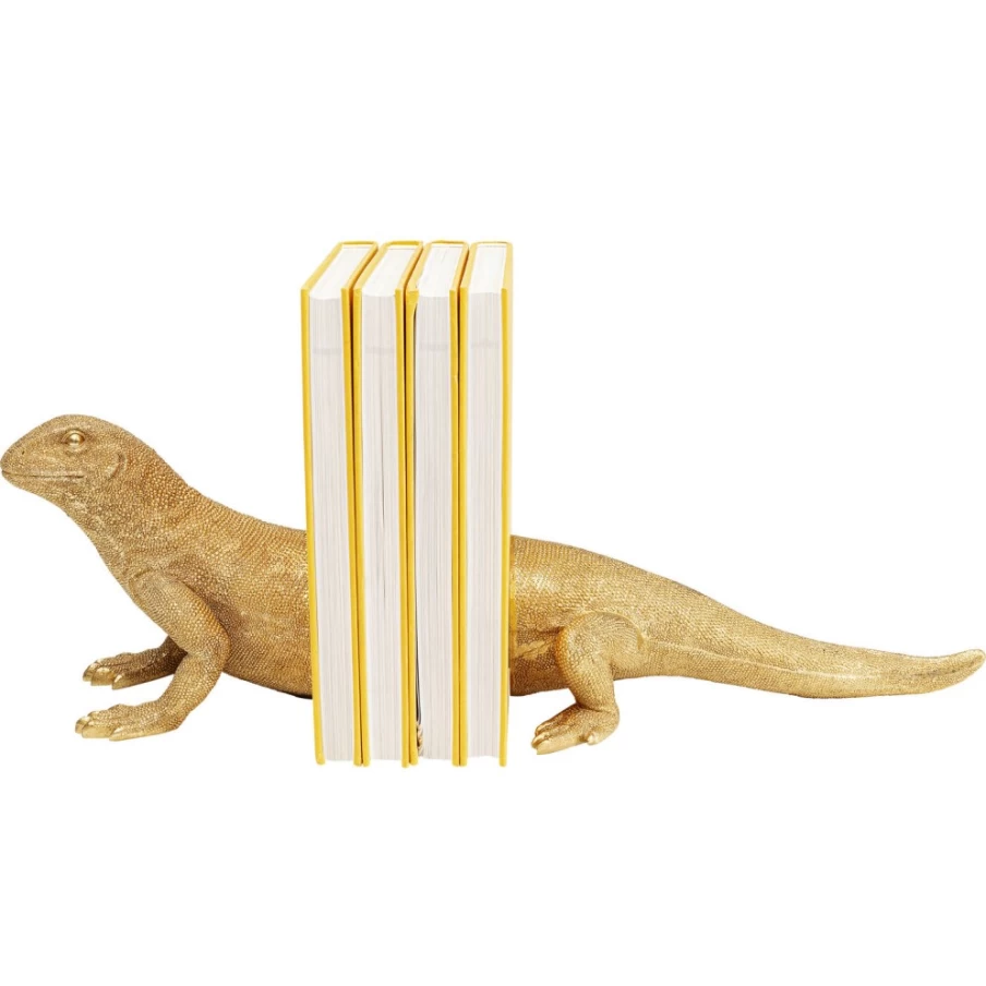 KARE Design Modern Lizard Bookends - Set of 2 Decorative Reptile Book Holders for Shelves