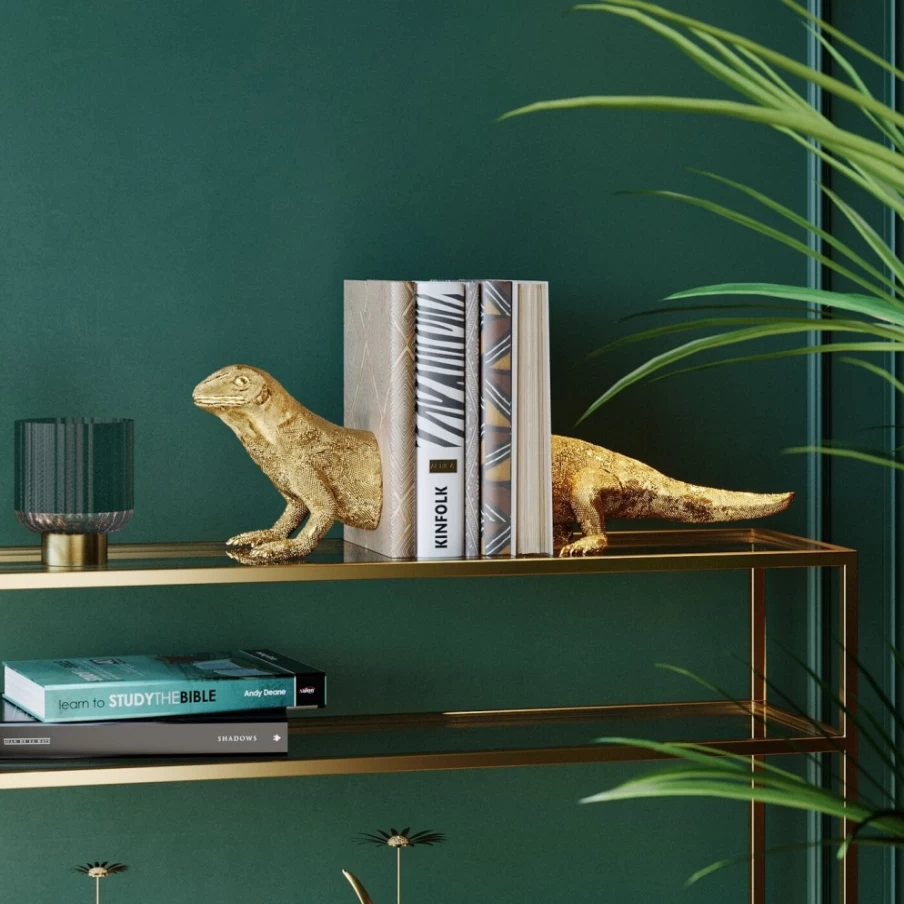 KARE Design Modern Lizard Bookends - Set of 2 Decorative Reptile Book Holders for Shelves