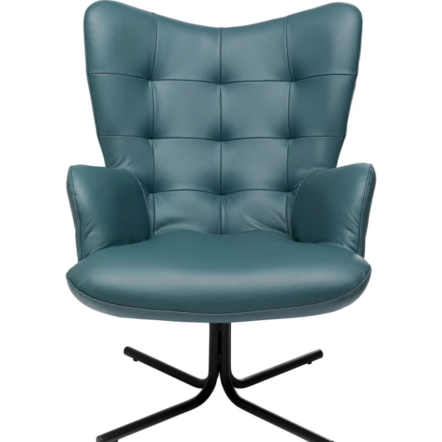 "KARE Design Oscar Blue Leather Swivel Armchair – Modern Rotating Lounge Chair"