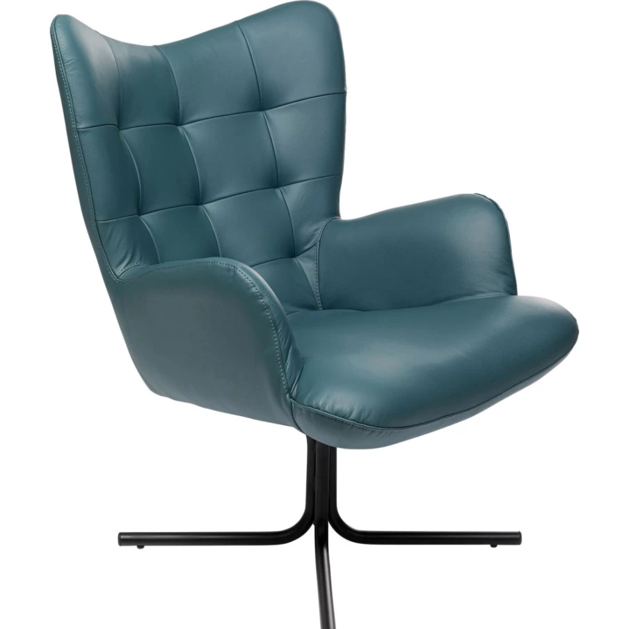 "KARE Design Oscar Blue Leather Swivel Armchair – Modern Rotating Lounge Chair"