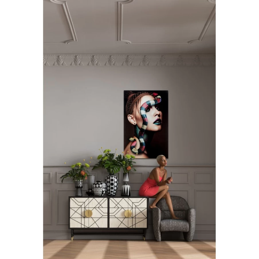 "KARE Design Modern Glass Art Picture - Snake Girl Wall Decor 80x120 cm"