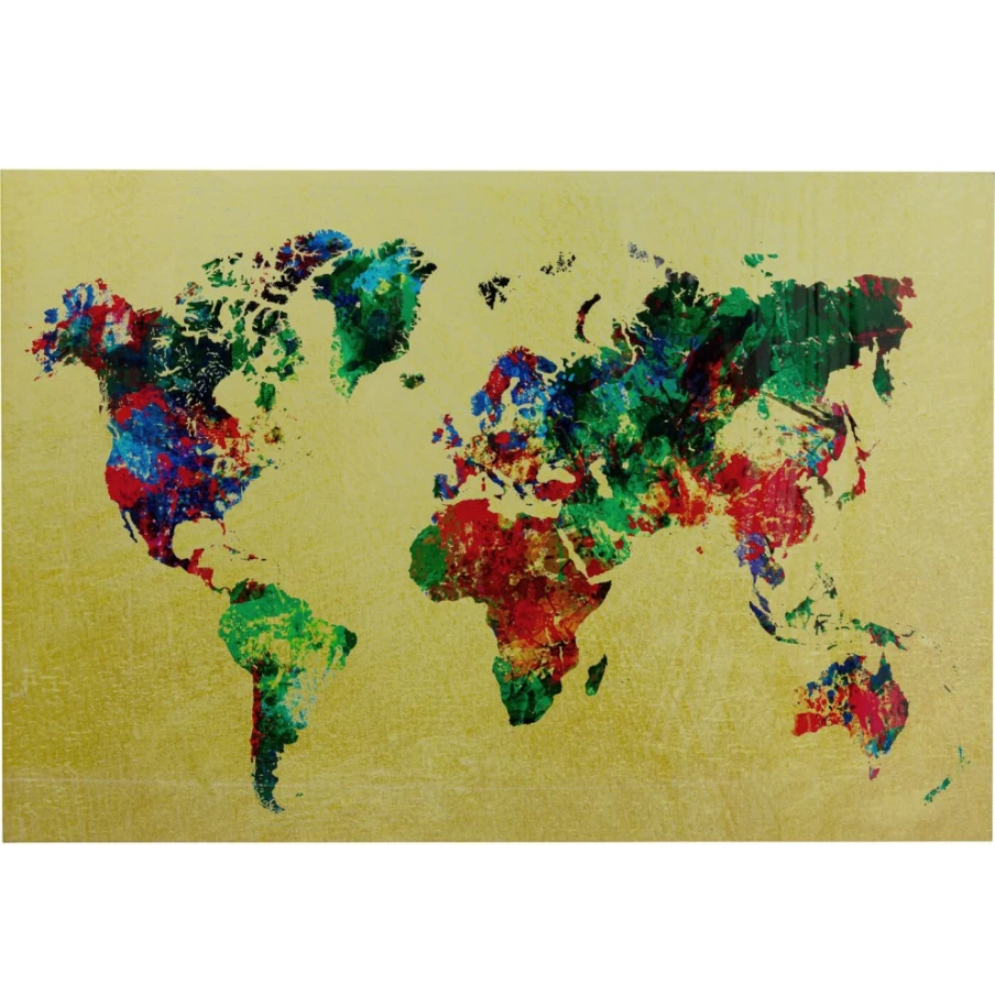 KARE Design Modern Glass World Map Wall Art - 150x100cm Colorful Metallic Framed Decor