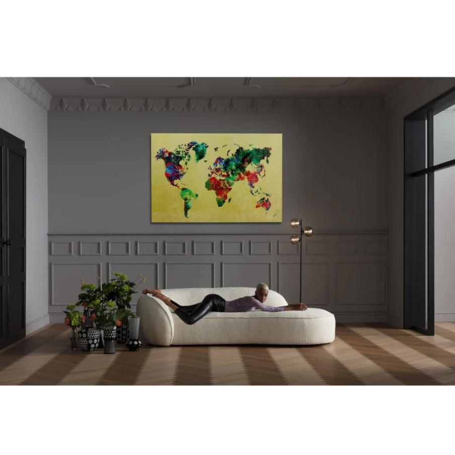 KARE Design Modern Glass World Map Wall Art - 150x100cm Colorful Metallic Framed Decor