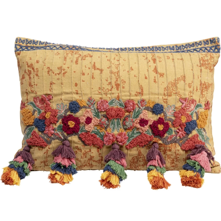 KARE Design Decorative Throw Pillow 50x35 cm with Textured Fabric and Tassel Trim for Stylish Home Decor