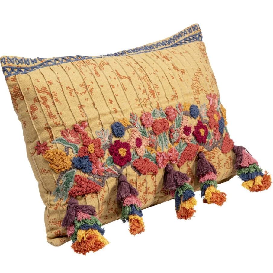 KARE Design Decorative Throw Pillow 50x35 cm with Textured Fabric and Tassel Trim for Stylish Home Decor