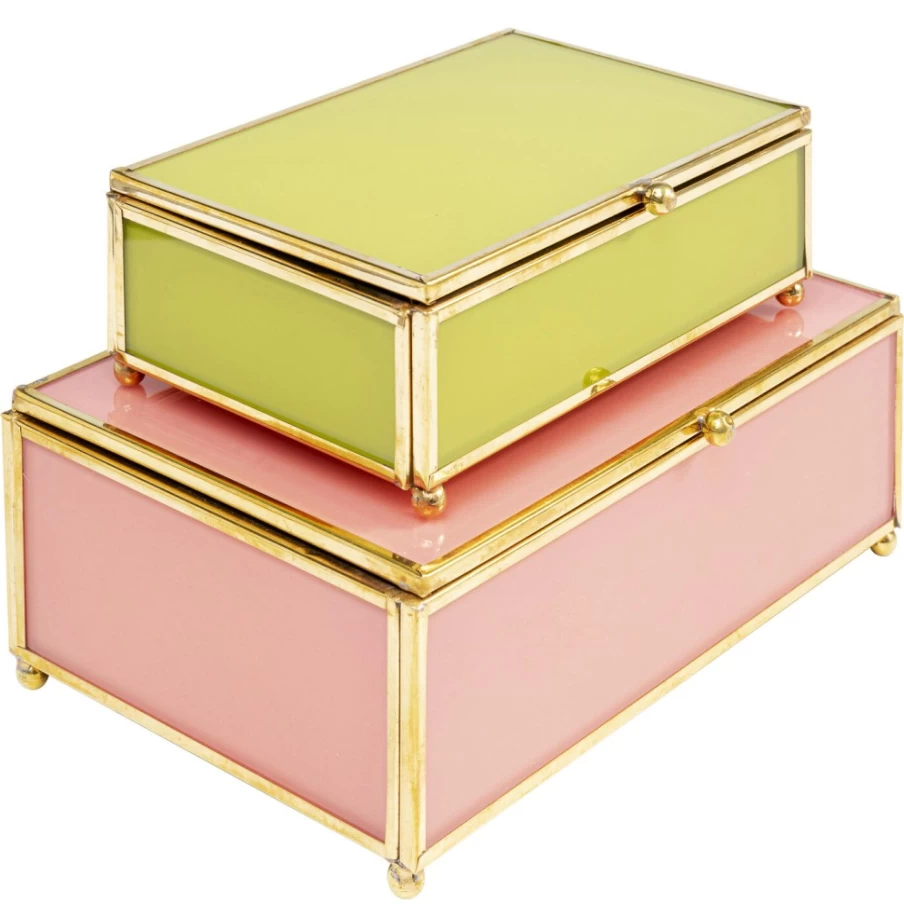 KARE Design Neomi Decorative Storage Box Set - 2 Pieces, Green & Pink