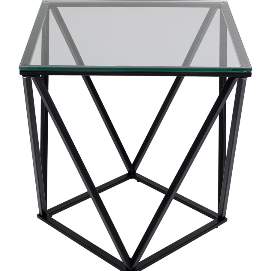 KARE Design Modern Cristallo Black Side Table - 50x50cm Glass Top End Table for Living Room