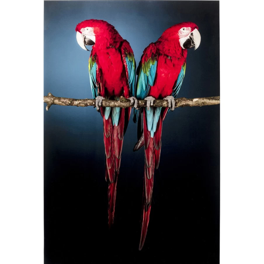 KARE Design Modern Glass Wall Art - Twin Parrot Picture 80x120cm Framed Decorative Panel for Living Room
