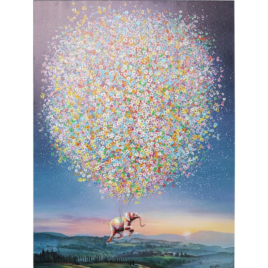 "KARE Design Canvas Wall Art - Flying Elephant at Night, 120x160 cm, Modern Home Decor"