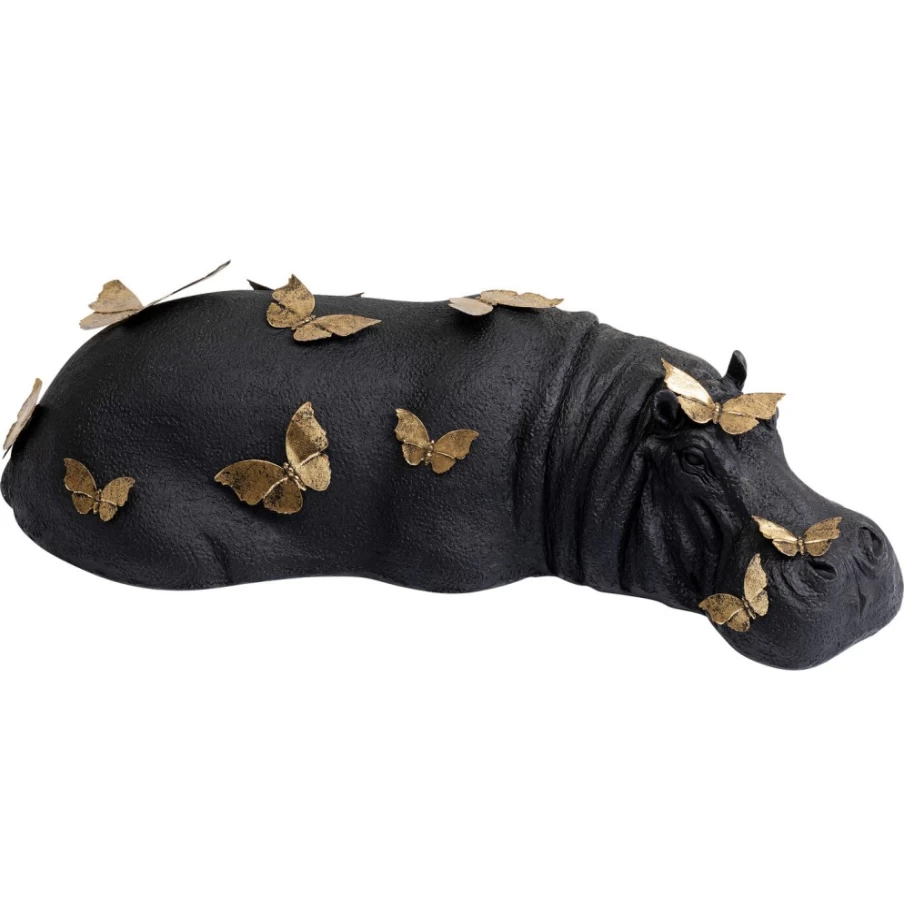 KARE Design Modern Hippo Statue with Butterflies - 35cm Decorative Figurine for Home & Garden