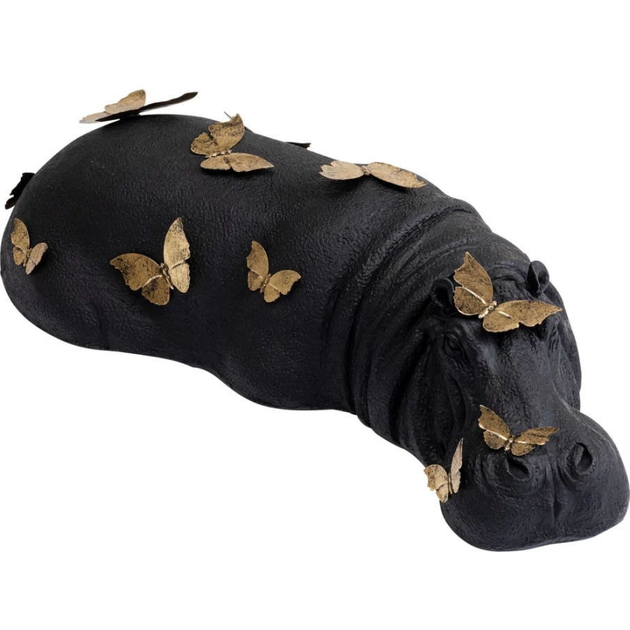 KARE Design Modern Hippo Statue with Butterflies - 35cm Decorative Figurine for Home & Garden