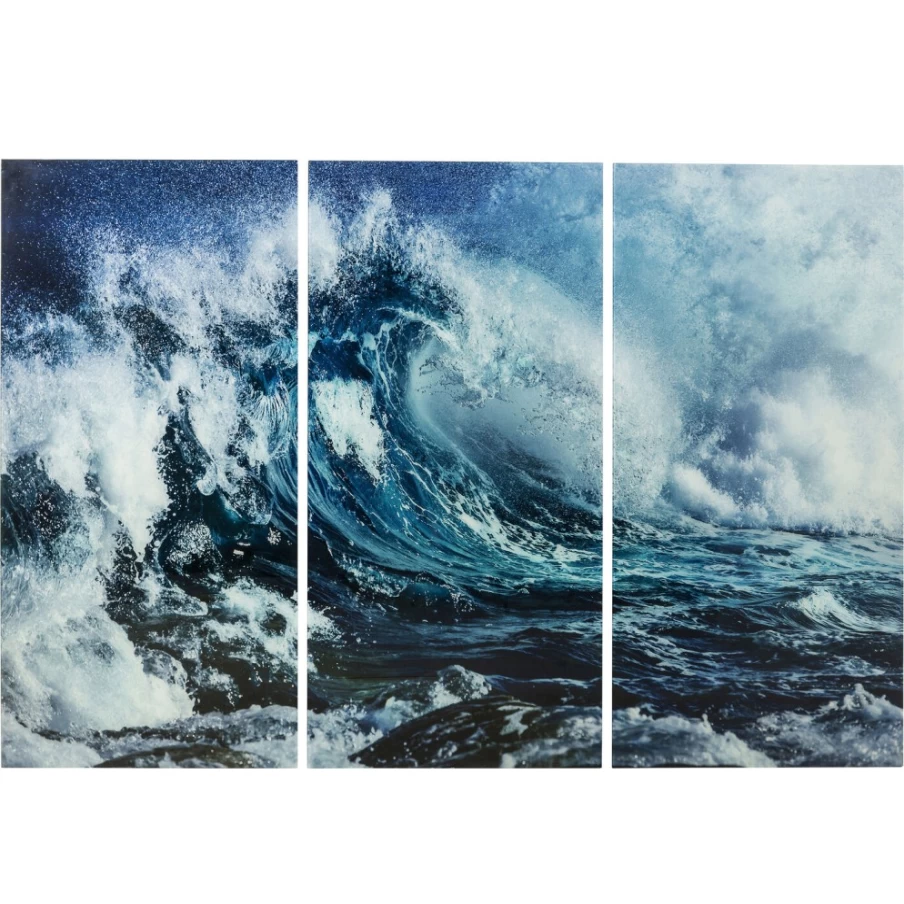 KARE Design Modern Wave Picture Glass Triptych - Set of 3 Art Panels for Wall Decor