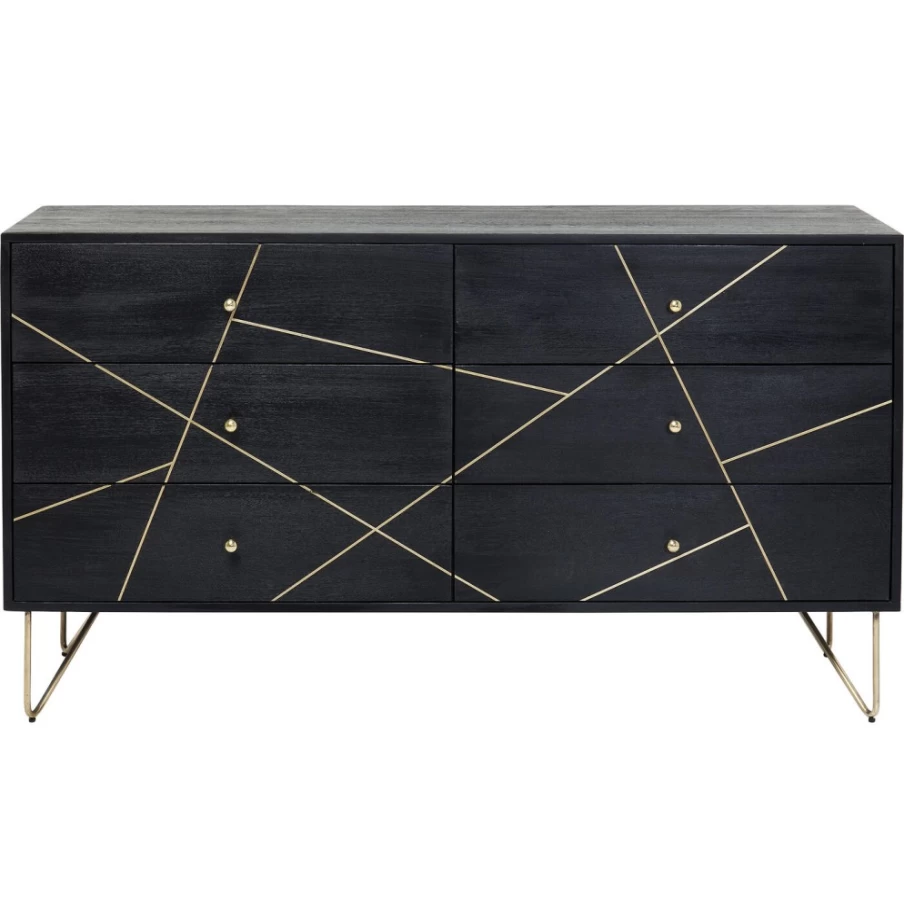 "KARE Design Modern Gold Vein Sideboard with 6 Drawers - 145x82cm Storage Cabinet"