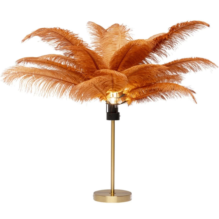 "KARE Design Rustic Red Feather Table Lamp – 60cm Height Palm Leaf Shade"