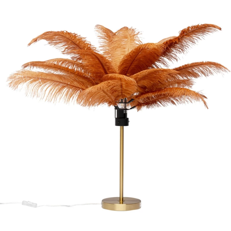 "KARE Design Rustic Red Feather Table Lamp – 60cm Height Palm Leaf Shade"