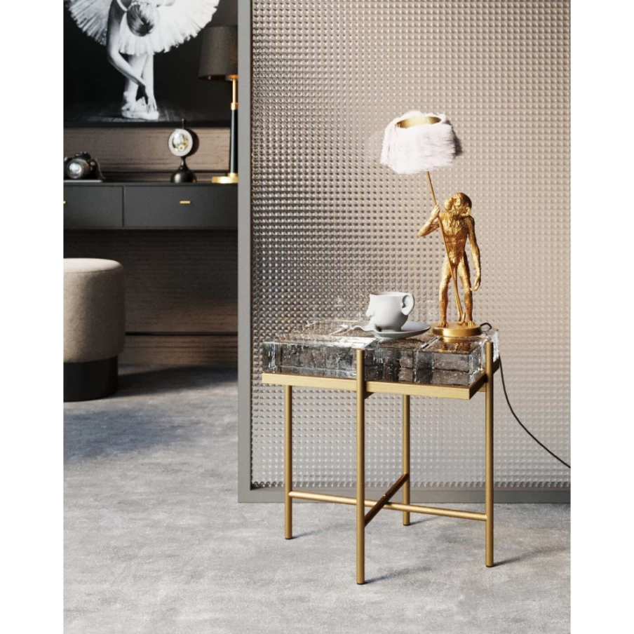 KARE Design Iceline Gold Side Table - 43x33cm Modern Nightstand with Metal Frame