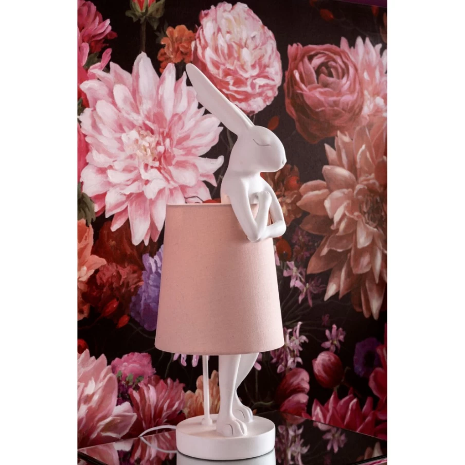 KARE Design Modern White and Rose Gold Rabbit Table Lamp - 50cm Height Animal-Shaped Nightstand Lighting