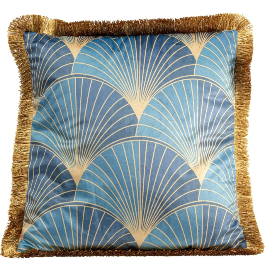 KARE Design Modern Cushion Cover 45x45cm with Leaf Fringe Trim, Bohemian Decorative Pillow Case for Home Decor