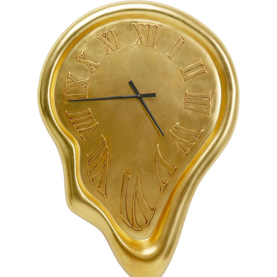 KARE Design Modern Gold Large Wall Clock - 92x127cm Big Drop Elegant Decorative Round Clock for Living Room