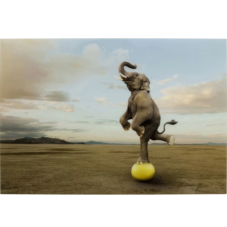 "KARE Design Modern Glass Elephant Wall Art - 150x100cm Large Picture Balance Decor"