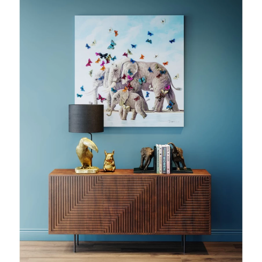 "KARE Design Elephant and Butterfly Art Print 120x120 cm Modern Wall Decor"