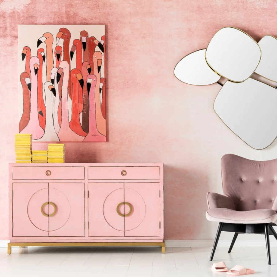 KARE Design Modern Pink Sideboard with Storage - Stylish Disk-Shaped Cabinet for Living Room