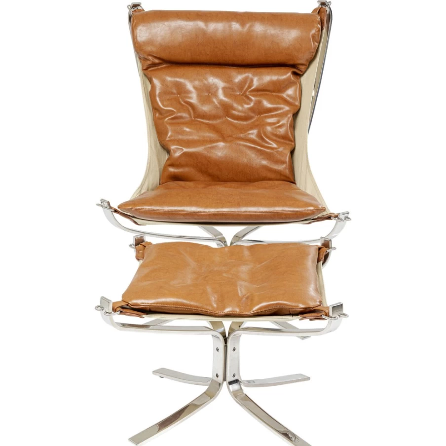 "KARE Design Washington Brown Armchair with Matching Stool – Modern Lounge Chair"