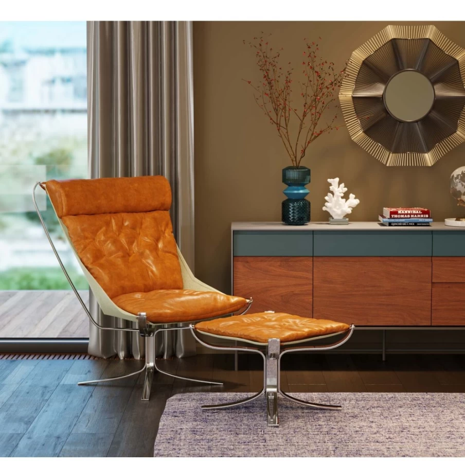 "KARE Design Washington Brown Armchair with Matching Stool – Modern Lounge Chair"