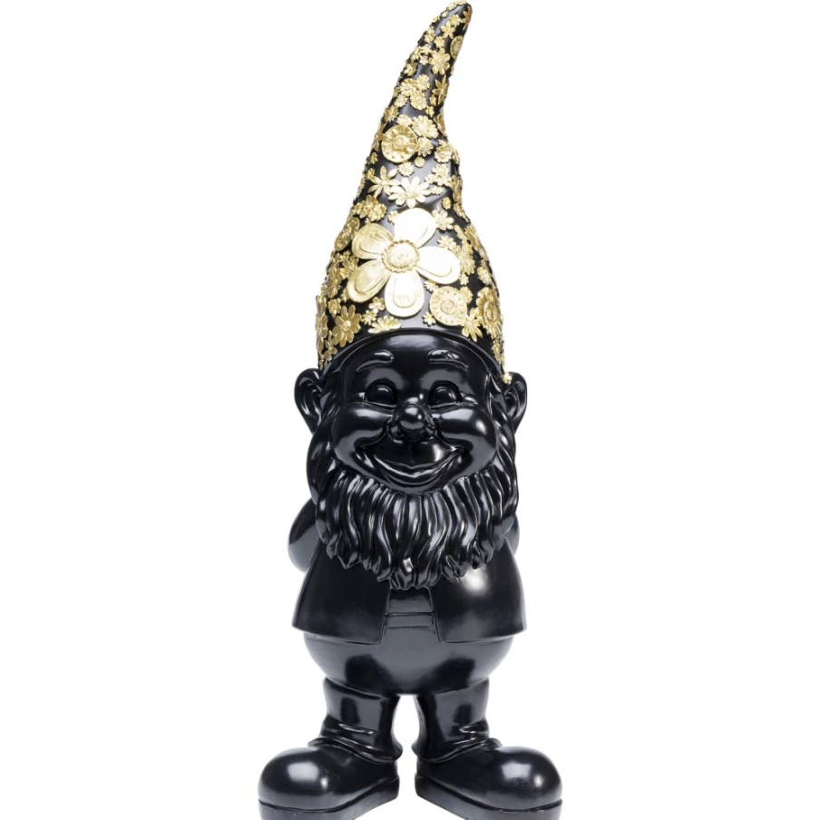 "KARE Design Modern Black and Gold Standing Gnome Decor Figurine - 61cm Height for Home and Garden"
