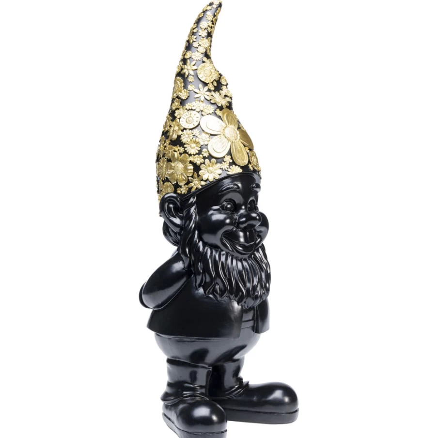 "KARE Design Modern Black and Gold Standing Gnome Decor Figurine - 61cm Height for Home and Garden"