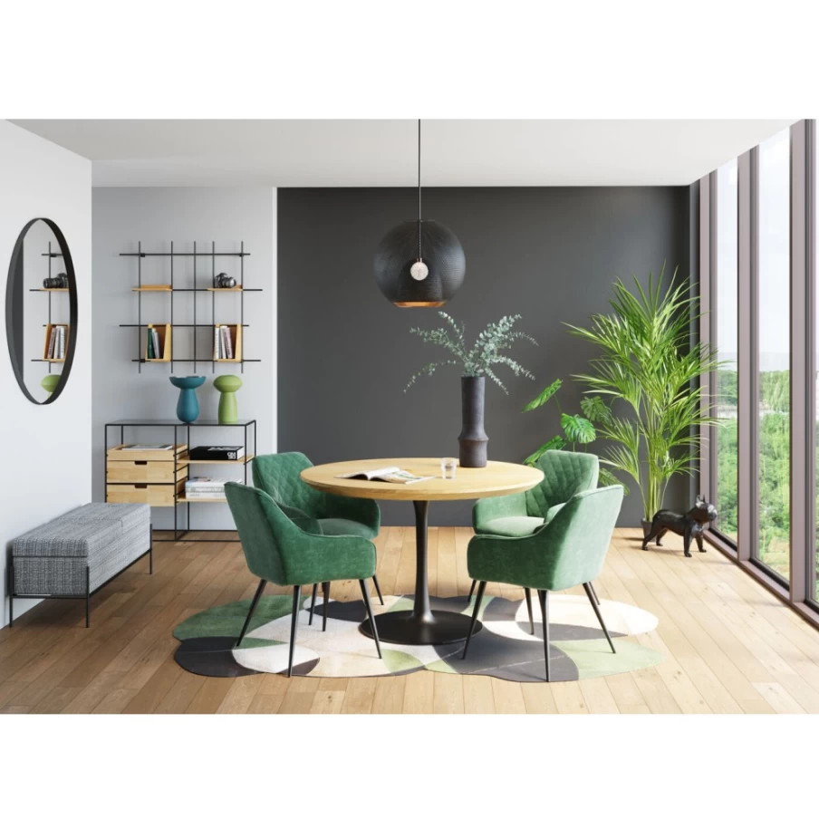 "KARE Design Modern Oak Black Table Invitation Set - 120cm Dining Decor"
