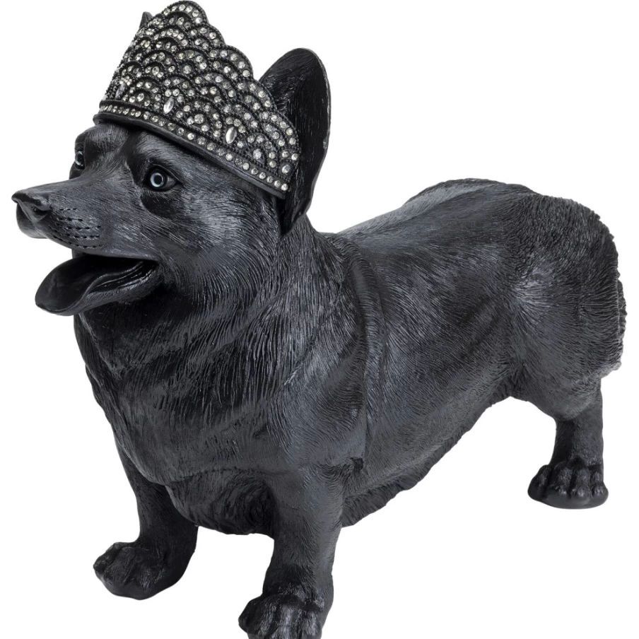 KARE Design Modern Royal Standing Corgi Dog Statue - Black Ceramic Deco Figurine, 52cm Home Decor