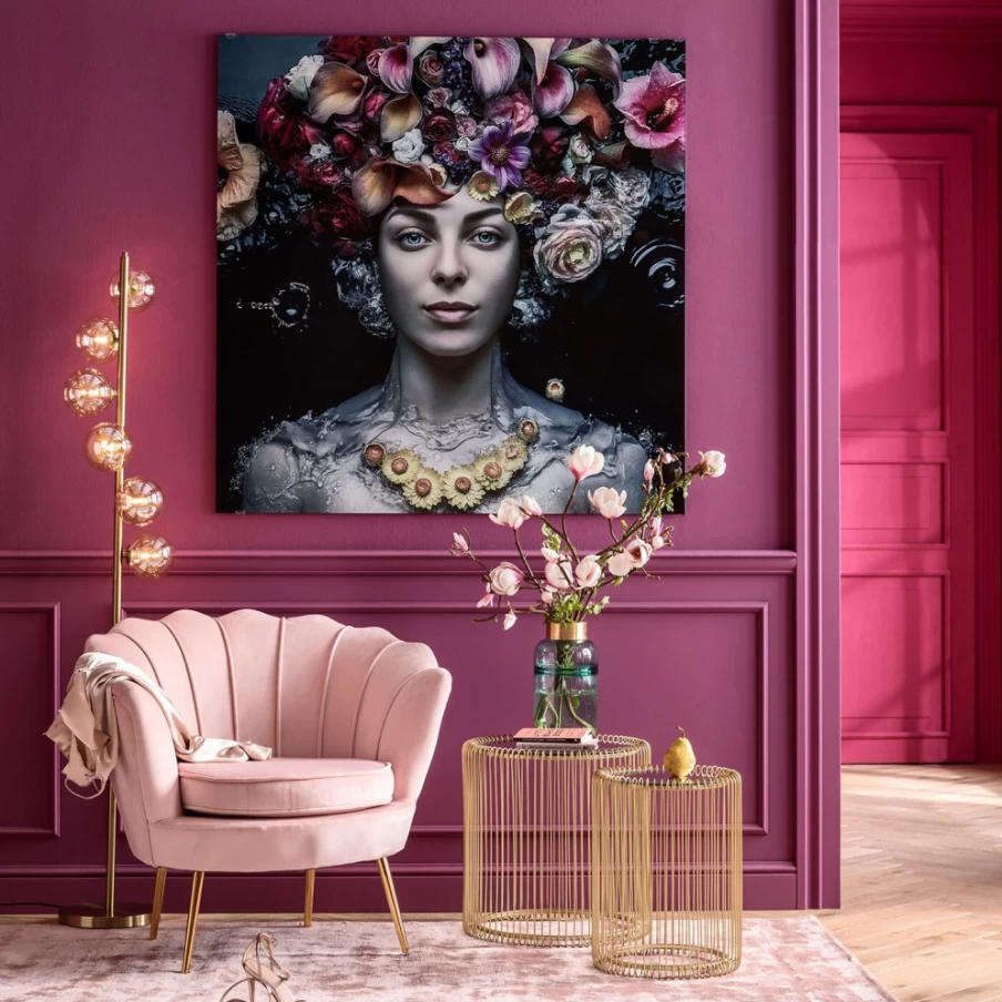 "KARE Design Modern Picture Glass Flower Art Lady Wall Decor 120x120cm"