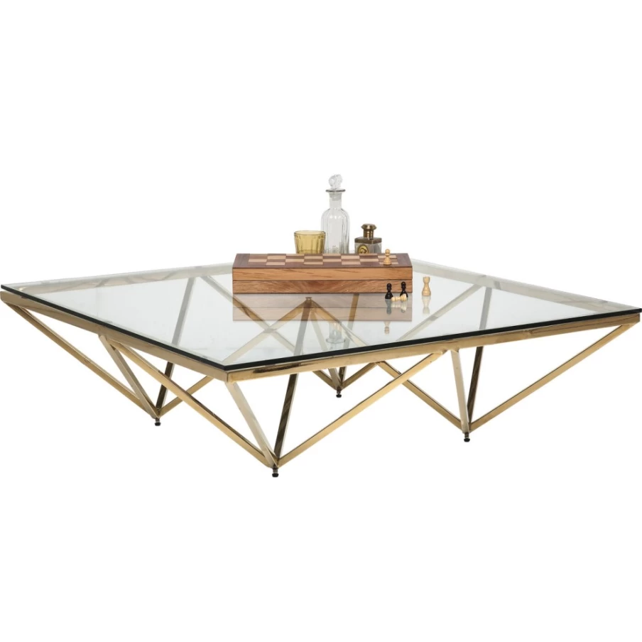 KARE Design Modern Gold Coffee Table 105x105 cm - Luxury Square Network Metal Side Table for Living Room