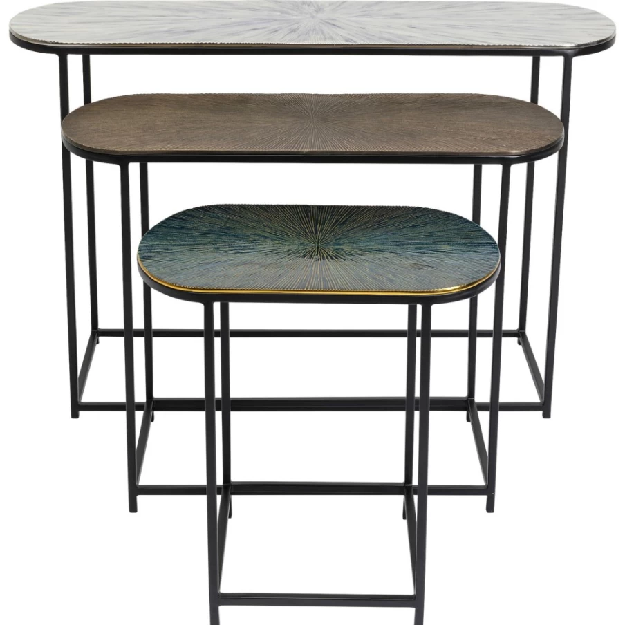 KARE Design Modern Oval Side Table Set of 3 - Ray Collection Stylish Nesting Tables for Living Room