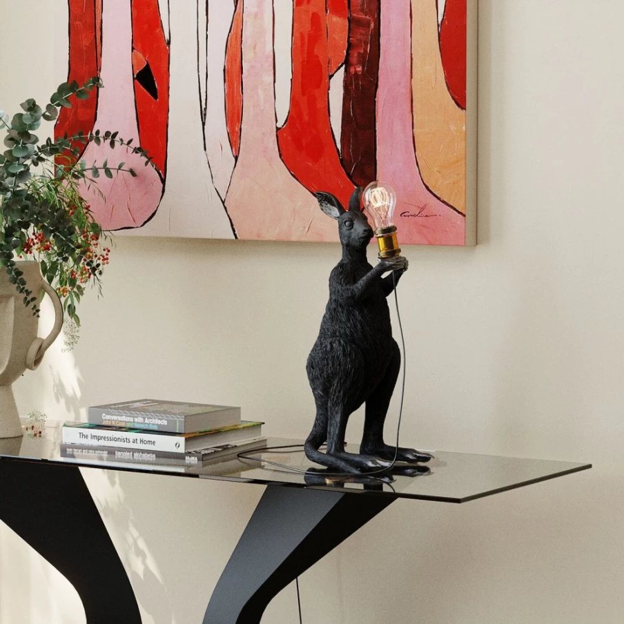 KARE Design Modern Kangaroo Table Lamp - 46cm Black Matt Finish Animal Decor Lighting