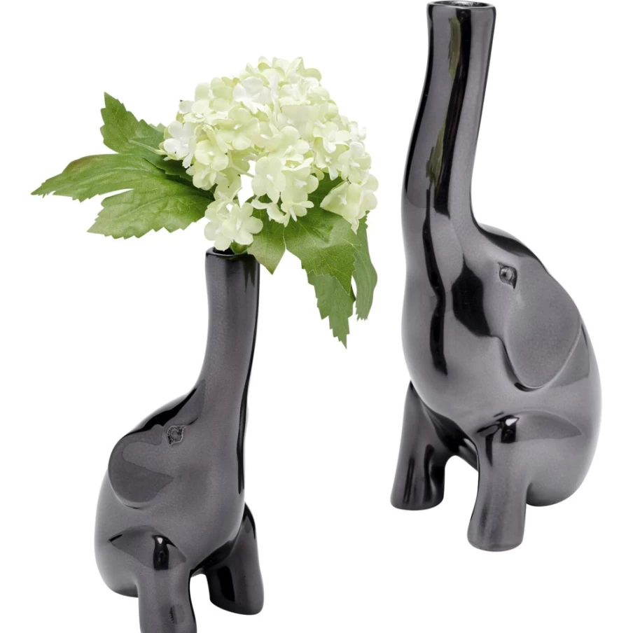 KARE Design Modern Anthracite Buddy Decorative Vase Set of 2 for Home Decor