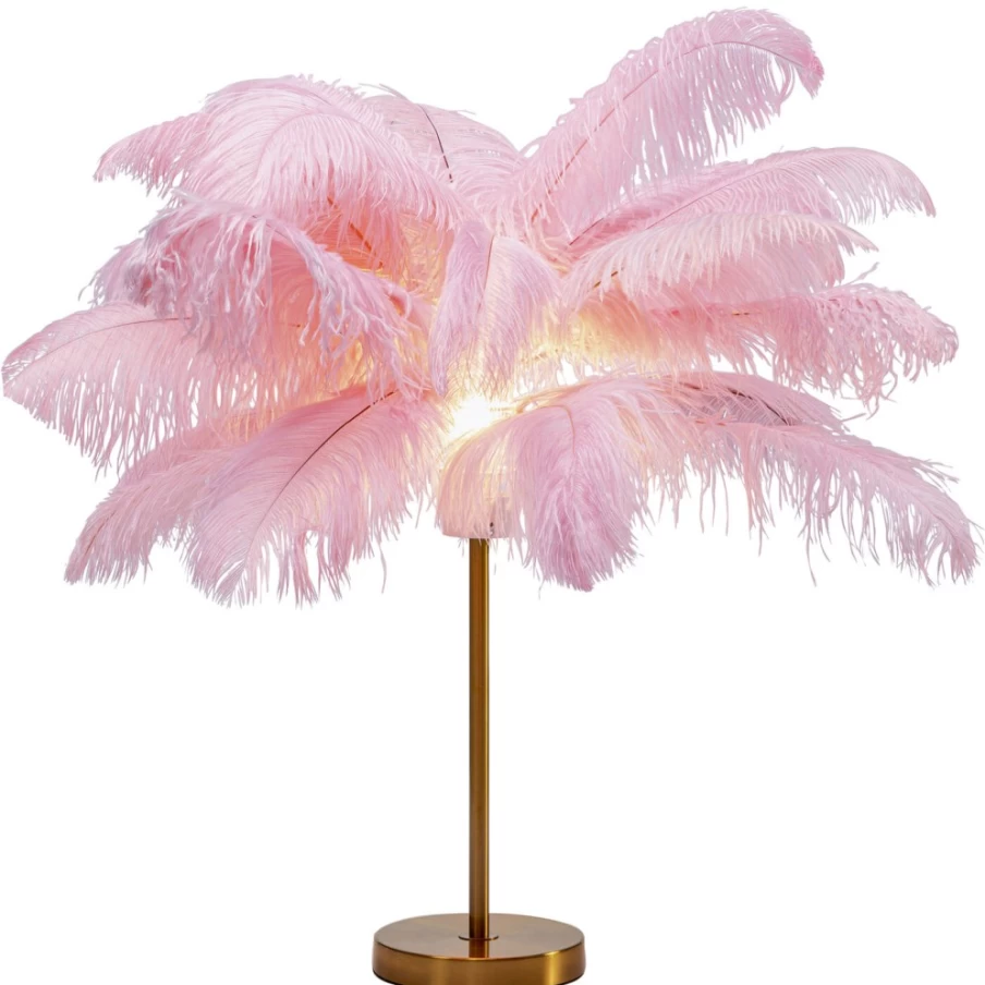 "KARE Design Pink Feather Table Lamp - 60cm Modern Palm Leaf Decorative Lighting"