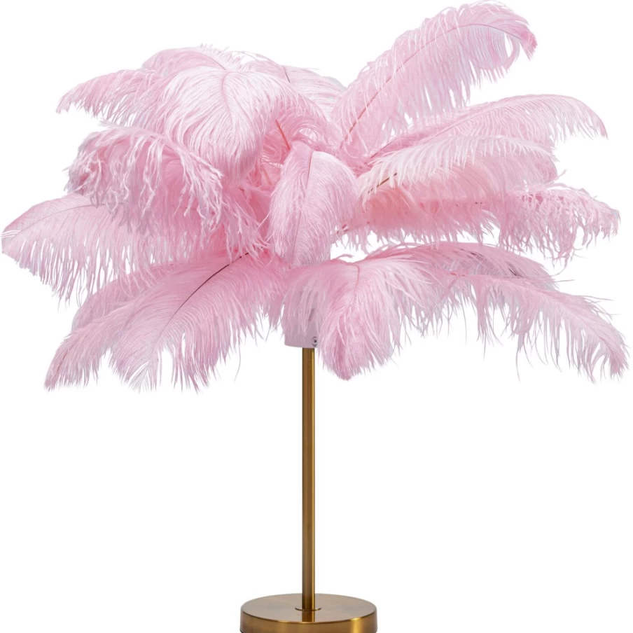 "KARE Design Pink Feather Table Lamp - 60cm Modern Palm Leaf Decorative Lighting"