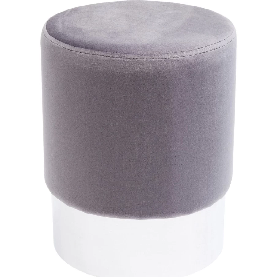 KARE Design Modern Cherry Wood Stool with Light Grey Fabric and Silver Metal Legs - 35cm Height