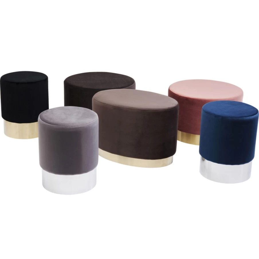 KARE Design Modern Cherry Wood Stool with Light Grey Fabric and Silver Metal Legs - 35cm Height